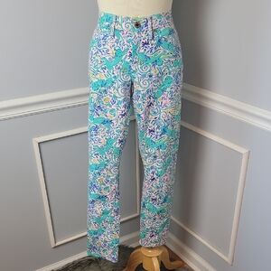 LILLY PULITZER South‎ Ocean Skinny Crop Melon Fig Tint Monkey Sea Preppy Pants 6